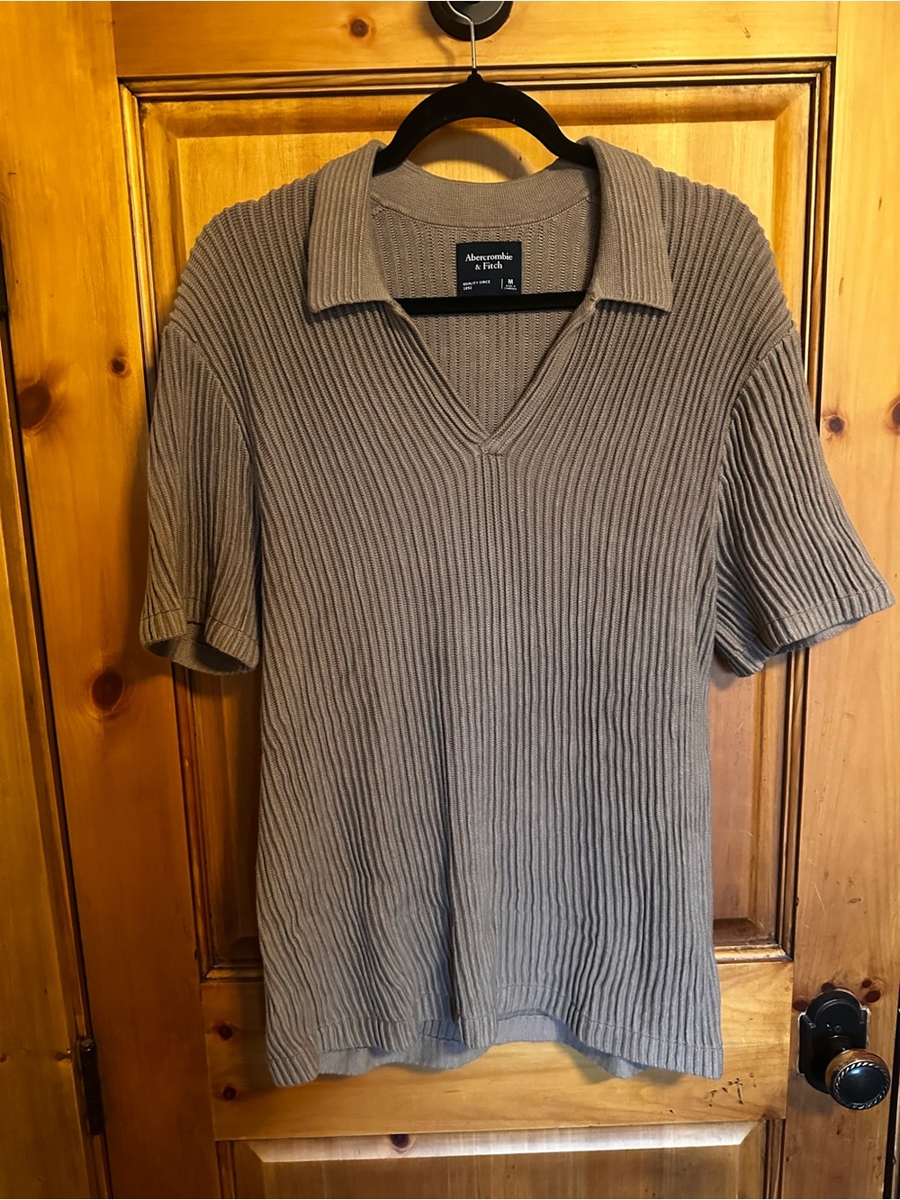 Abercrombie & Fitch Men’s Ribbed Polo — Taupe Brown
